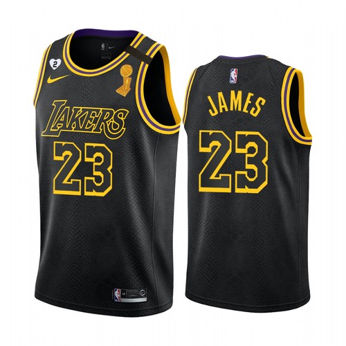 Men's Los Angeles Lakers #23 LeBron James Black 2020 NBA Finals Champions With Gigi Patch Mamba Stitched Jersey